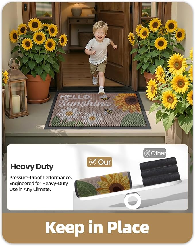 Color&Geometry Outdoor Door Mat, Resilient & Flexible Non-Slip Door Mat 36"x60", Dirt Trapping Waterproof Doormat, Welcome Mat for Porch, Patio & Entryway, Sunny Gold
