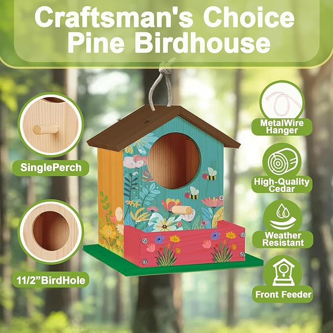 Bird House Kits for Kids Ages 4-8, Wooden DIY Birdhouse Kit, Outdoor Woodworking Crafts Freestyle Painting, Bird Houses for Outside with Paints & Brushes, Boy Girl Gift Christmas (2Pcs)