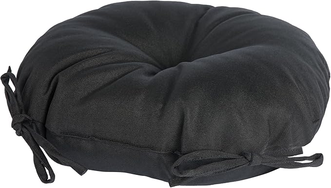 Magpie Fabrics Outdoor 15"x15"x4" Round Bistro Seat Cushions with Ties Set of 2, Tufted Waterproof Patio Floor Chair Pads for Home Garden Balcony Kitchen Office Porch, Black