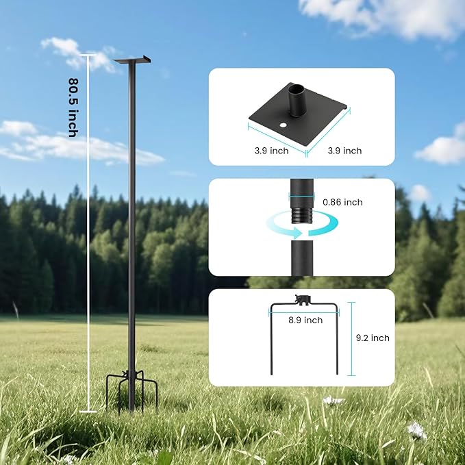 Bird Feeder Pole Kit 80.5 Inch, Outdoor Heavy Duty Birdhouse Pole, 6 Base Adjustable Bird Feeder Holder (for G08,G11Bird Feeder)