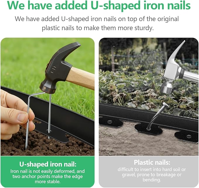Landscape Edging 2 Inch X 33 FT Garden Edging Border with 30 Metal Spikes + 30 PE Spikes for Lawn,Flower Bed,Yard,Paver,Garden Playground, Fence, Pathway Edging Landscaping