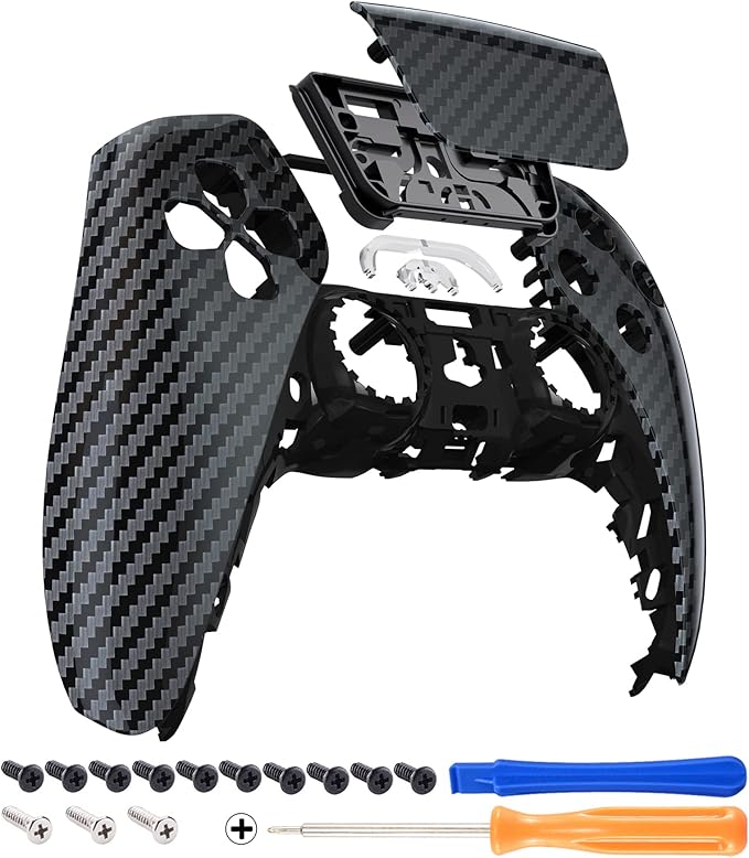 eXtremeRate Graphite Carbon Fiber Pattern Touchpad Front Top Shell Compatible with ps5 Controller BDM-010 020 030 040 050, DIY Replacement Shell & Touch Pad Cover Compatible with ps5 Controller