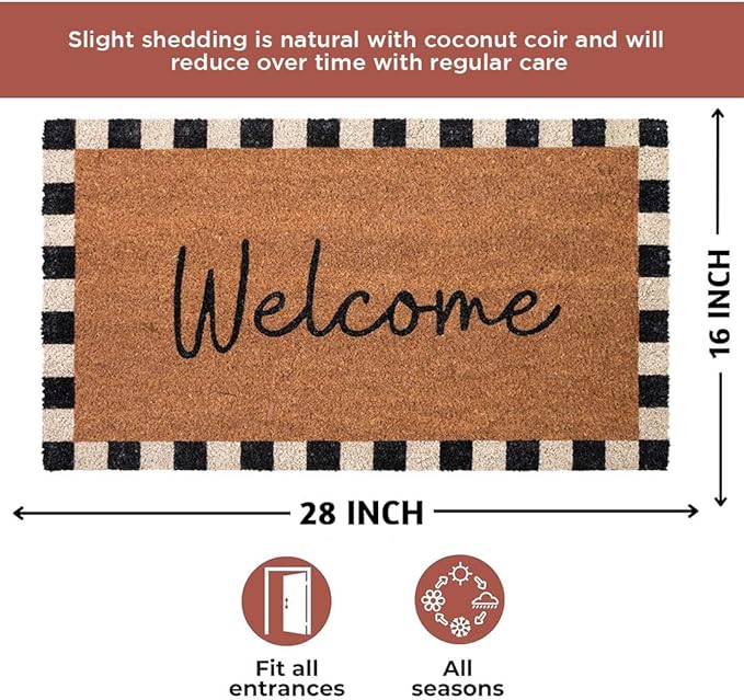 Folkulture Welcome Matt Outdoor | 16 x 28 Door Mats for Front Door Mat Outside Entrance | Eco Friendly | Welcome-Mats Cute | Checkered Coir Door Mats | Outdoor Decor for Home | Durable & Anti Slip
