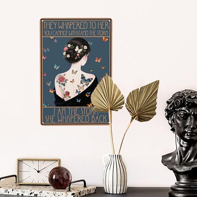 Inspirational Quote Motivational Wall Art Hippie Boho Vintage Metal Tin Sign Retro Rustproof Funny Art Wall Decor Gift for Women Office Bedroom 8x12 Inch They Whispered To Her
