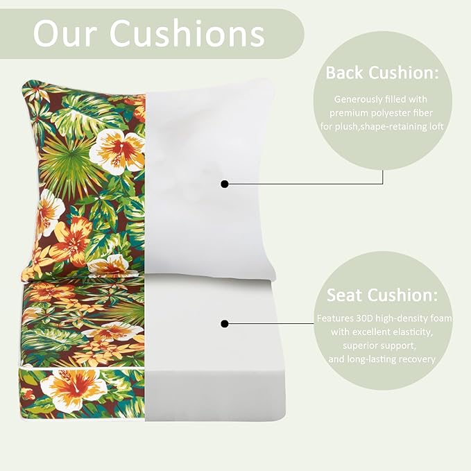 COZYVIDA Outdoor Deep Seat Cushion Set of 2, 24"x24" Seat & 25"x22.5" Back, C0 Water-Resistant Breathable Polyester, UV-Resistant 1000+ Hrs, 30D Foam,YKK Zippers,Tropical Floral