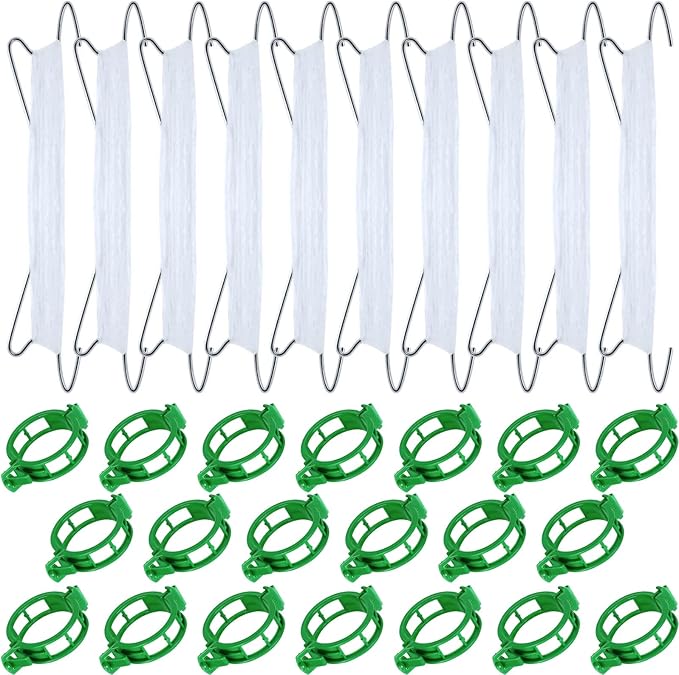Tomato Hooks with String, Tomato Support Hooks, 10 Pcs Tomato Holder Hooks & 20 PCS Plant Support Clips with 33.3ft Twine to Prevent Tomatoes from Pinching or Falling Off