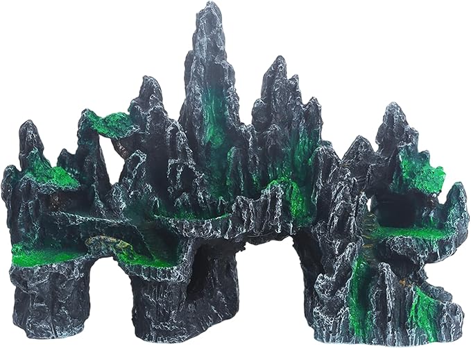 Saim Large Aquarium Rock Decorations, Mountain Ornament Fish Cave Bridge, Fish Tank Aquascape Model for Gold Fish, Betta Cichlids Hideaway Cave Hideout (12.09x3.94x8.58inch)