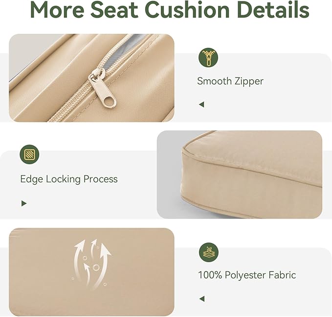 Aoxun Replacement Cushions for Outdoor Furniture, 14-Piece Outdoor Cushions for Patio Furniture, Deep Seat, Waterproof & Fade Resistant Couch Cushion for 6-Seat Patio Conversation Sets, Beige
