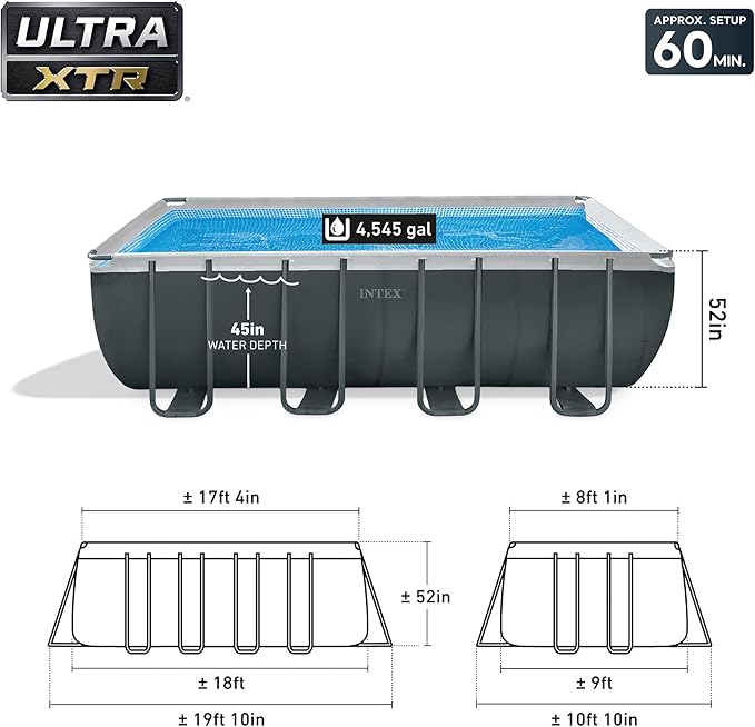 Intex 26355EH Ultra XTR 18ft x 9ft x 52in Above Ground Swimming Pool Set with Sand Filter Pump and OptiFlow 50lb Premium Filter Sand