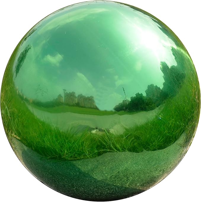 Nerien 12 Inch Gazing Ball, Stainless Steel Garden Mirror Globe, Polished Ornament Sphere, Hollow Floating Reflective Hemisphere, Home Outdoor Pond Housewarming Swimming Pool Decoration Gift, Green