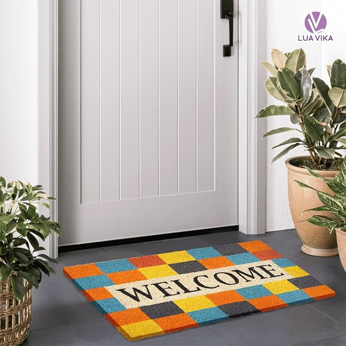 Coir Door mats Outdoor - Modern Welcome - Welcome mats for Front Door - Coir Doormat Outdoor Entrance - 16''x27.5''