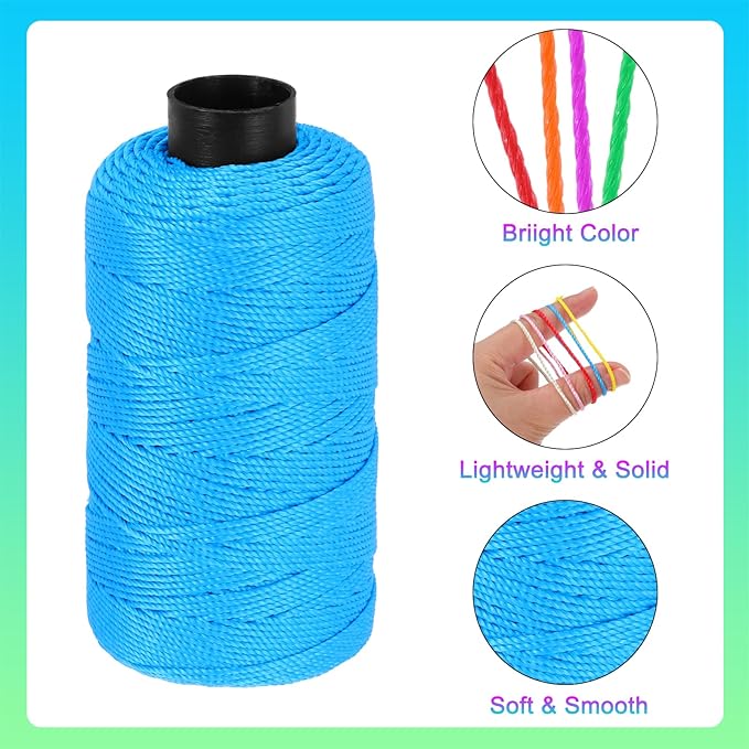 MECCANIXITY Nylon String 3 Strands Twisted Mason Line 1.5mm x 218 Yards Nylon Twine String for DIY Projects, Home Improvement, Gardening, Gift Wrapping, Christmas Party Supplies, Sky Blue