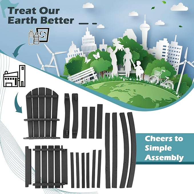 Giantex Outdoor HDPE Bar Stool, Tall Adirondack Chair with Armrests and Footrest, 30 Inches Counter Height Bar Stool for Garden, Backyard, Weather Resistance, Easy Maintenance (1, Black)