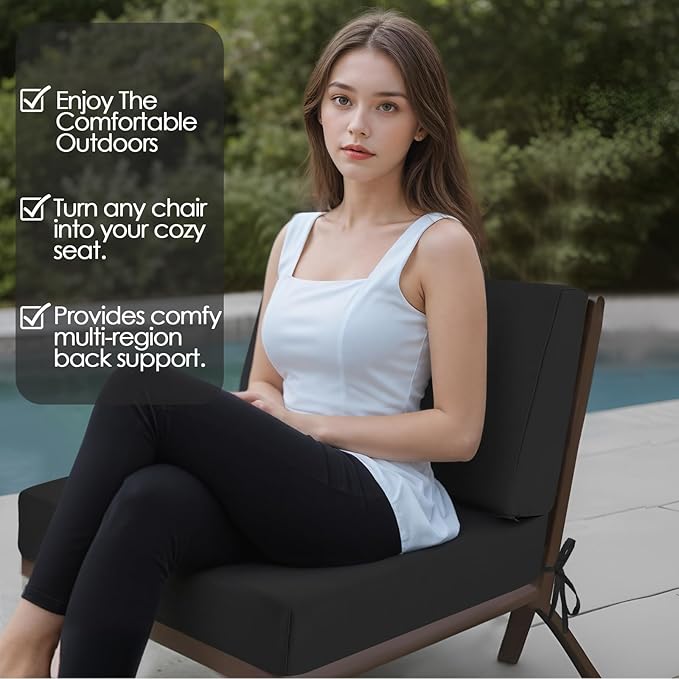 Outdoor Cushions for Patio Furniture, Outdoor Seat and Back Cushion, Waterproof Hampton Bay Deep Seat Replacement Couch Cushions for Garden Lawn, 28.5x28.5 Black