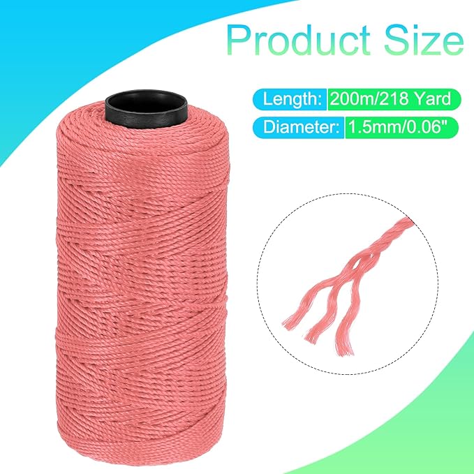 MECCANIXITY Nylon String 3 Strands Twisted Mason Line 1.5mm x 218 Yards Nylon Twine String for DIY Projects, Home Improvement, Gardening, Gift Wrapping, Christmas Party Supplies, Dusty Pink