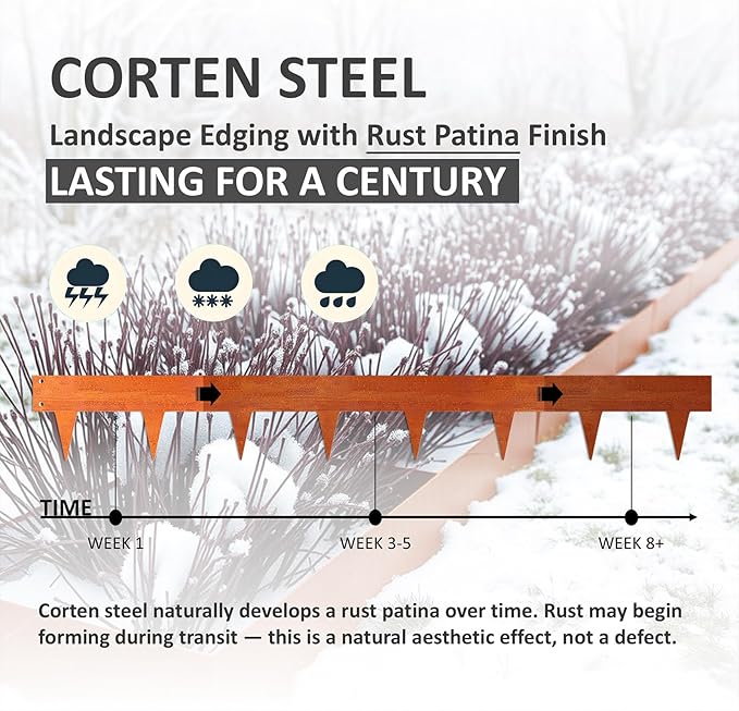 33ft. Cor-Ten Steel Landscape Edging (10-Pack) – 40" Metal Edging for Landscaping with 11 Stakes, Hammer-in Metal Landscaping Edging for Yard Pathway & Flower Beds – Lawn Edge for Garden Design