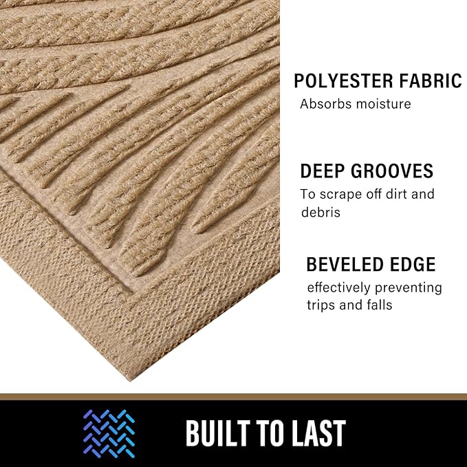 PLEASOR Front Door Mat Outside Entrance, Absorbent and Dirt Resistant Welcome Mat Indoor Outdoor, Non-Slip Backing Entry Mat, Fade Resistant, Easy Clean Low Profile Doormat for Entryway, 29x17, Beige