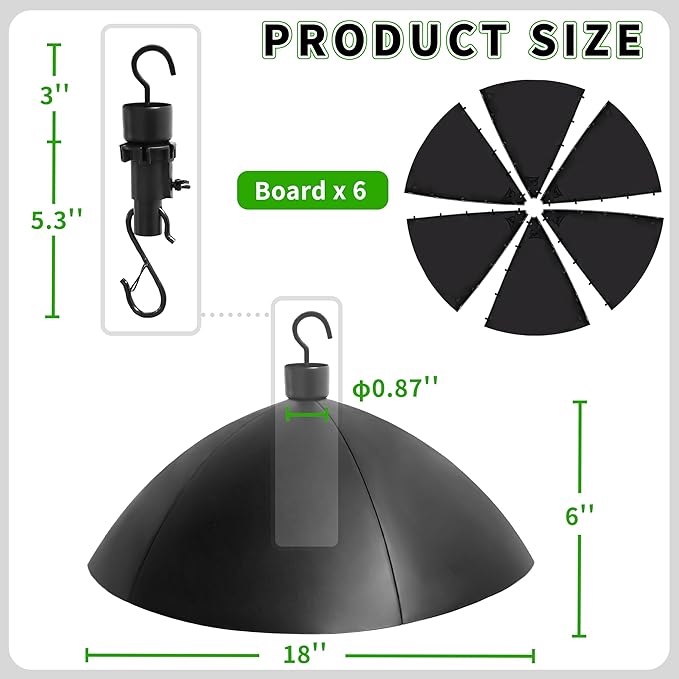 TCBWFY 2 Pack 18 Inch Squirrel Proof Baffle for Protecting Bird Feeders and Houses,Hang Mount Raccoon and Squirrel Guard for Feeder Pole with Windproof Shepherd Hooks,Outdoor Hang Bird House Guard