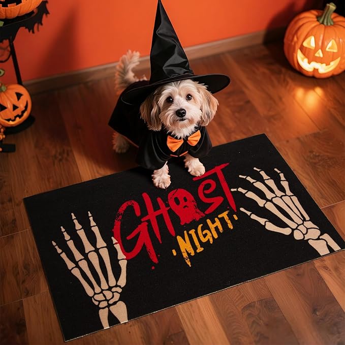 Skeleton Front Door Mat Indoor Outside Entrance, Heavy Duty Dirt Trapper Doormat with Non Slip Backing Entryway Mat for Front Back Door, 24'' x 36'', Skeleton Black