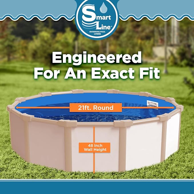 Smartline 21 ft Round Swimming Pool Liner | Swirl Bottom | Overlap Style | 48-52 Inch Wall Height | 20 Gauge Vinyl | for Steel Sided Above Ground Pools | Gasket Kit Included
