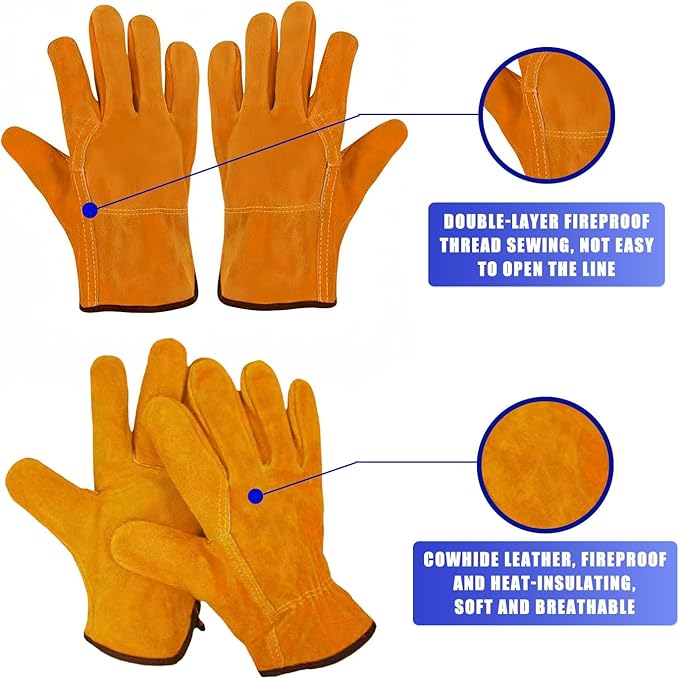 Nicoc Short Welding Gloves, Fire/Heat Resistant Work Gloves for Animal Handling, Forge, Fireplace, BBQ, Construction, Gardening, Oven, Furnace, Stove, Pot Holder, Industry Cutting, Large Size