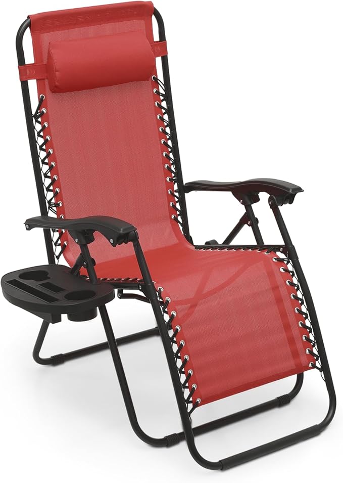 Athena Collection Zero Gravity Chair, Outdoor Lounge Chair with Adjustable Pillow and Cup Holder, Reclining Camping Chair for Outside Beach Lawn Garden Patio Poolside -Maroon