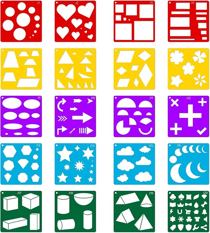 20pcs Geometry Set Shape Drawing Stencils,Drawing Template for Kids Boys Girls DIY Painting & Drawing Educational Home School Crafts Essentials