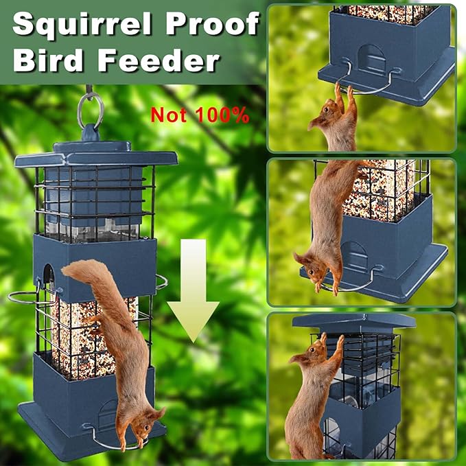 Squirrel Proof Bird Feeder for Outdoors Hanging,3Lbs Metal Birdfeeders Squirrel Proof with 4 Feeding Ports for Outside, Birdseed Feeder for Cardinal, Finch, Sparrow,Bluejay (Blue)