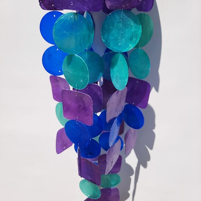 Beautiful and Unique Capiz Shell Wind Chime - Wind Chimes for Outdoors - Colorful and Whimsical Patio Decor - Ocean Decor - Garden Gifts (Teal, Green and Blue)