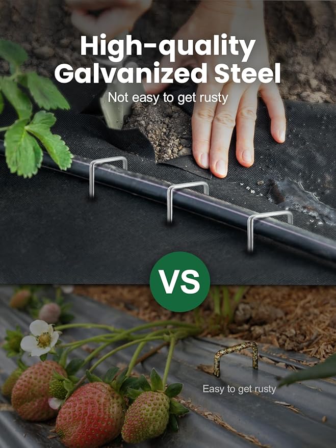 GROWNEER 50 Pack Landscape Staples 6 Inch Heavy Duty Hot-Dip Galvanized Steel Garden Stakes U-Shaped Weed Barrier Spikes Metal Ground Pins for Lawn and Yard Landscaping