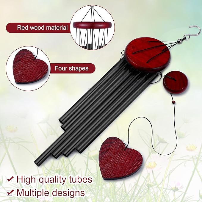 Tatuo 4 Pcs Memorial Wind Chimes 28 Inch Wooden Sympathy Wind Chimes DIY Sympathy Gift for Father's Day Loss of Loved One Bereavement with 6 Aluminum Tube for Indoor Outdoor(Black,Classic Style)