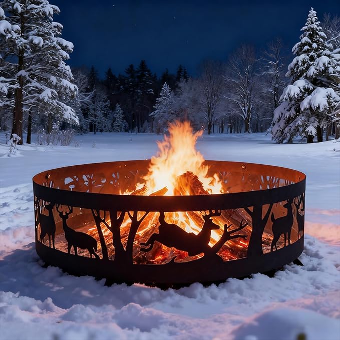 Fire Pit Ring Heavy-Duty: 36 X 9 in Large Metal Smokeless Black Anti-Rust Coating Portable for Outdoor Camping Garden Wood Burning Keep Warm with Air Vent for Men