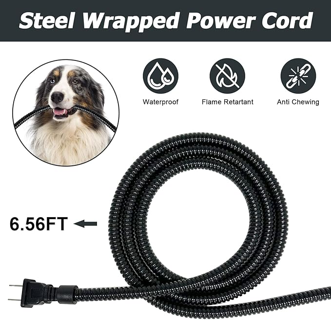 Large Heated Water Bowl for Outdoor Dog & Cat, Outside Heated Dog Bowl Provides Drinkable Water in Winter, Heated Pet Bowl with Anti Chew Cord for Dogs Bird Rabbit Chicken Duck, 108 OZ/30W.