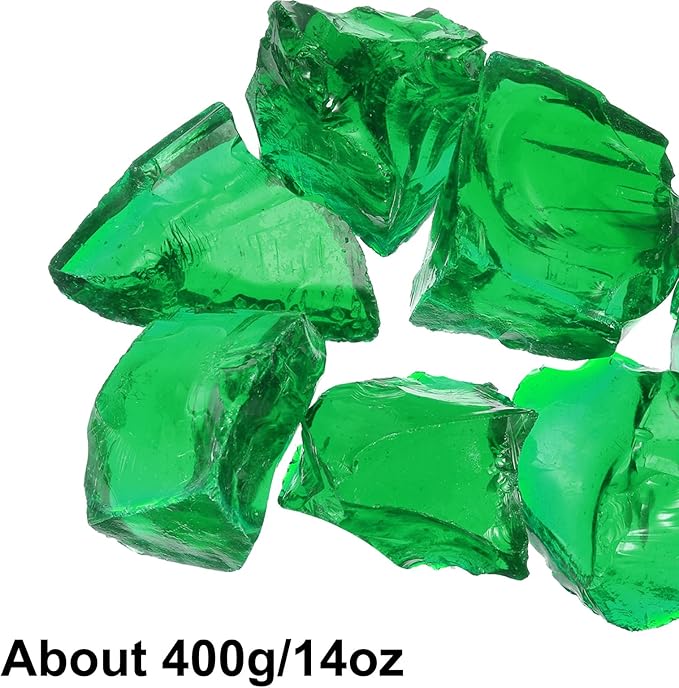 uxcell Fire Glass for Fire Pit, 3-5cm(1/9"-1/5") High Luster Reflective Glass Rocks for Natural or Propane Fireplace, Safe for Outdoors and Indoors Fire Pit Glass, Dark Green, 400g/14oz