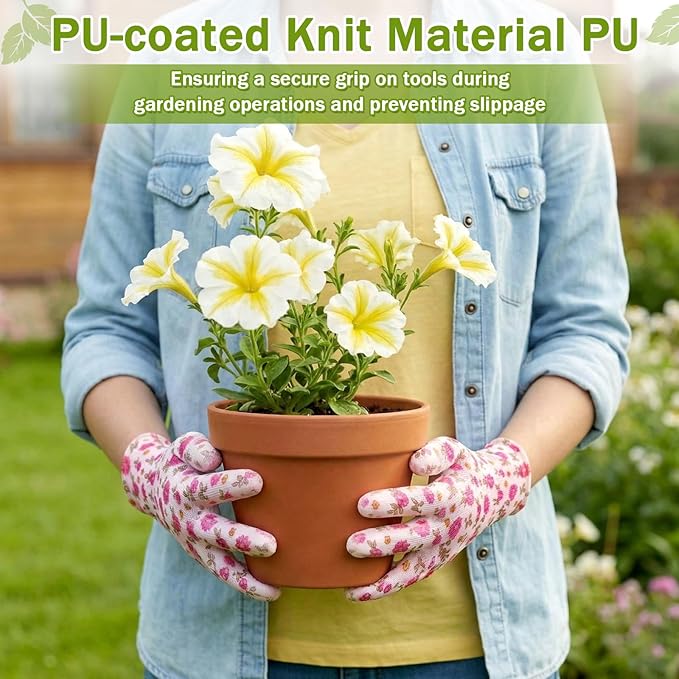 24 Pairs Gardening Gloves for Women PU Coated Breathable Non-slip Knitting Gloves for Gardening Planting Seeding