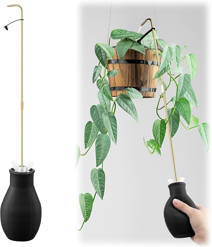 Dreyoo Squeeze Bottle for Hanging Plants, 19" Long Spout Plant Watering Bottle, Easy Squeeze Indoor/Outdoor Watering Can Alternative, Precise Sprinkling for Hanging Baskets, Houseplants, 8oz (Black)