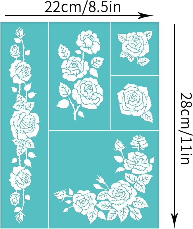OLYCRAFT 2 Pcs Rose Self-Adhesive Silk Screen Printing Stencil Rose Bud Leaf Mesh Transfer Stencil Reusable Silk Screen Stencils for Painting on Wood T-Shirt Fabric 11x8.6 inch
