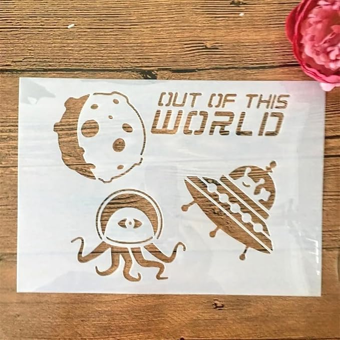 TIAMECH A4 Reusable Alien UFO Meteorite Stencil for Painting - Out of World Layering Template, DIY Wall Art, Wood Furniture, Scrapbook & Crafts (8.3x11.7inch)