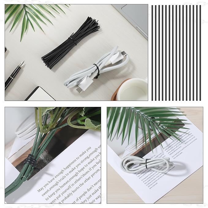 250 Piece Black Metallic Twist Ties, 6 Inch Metallic Twist Ties for Bags Reusable Cable Bread Tie Plant Wire Twists Tie Fastening with Rugged Metal Innercores for Cable Organize Household Office Use
