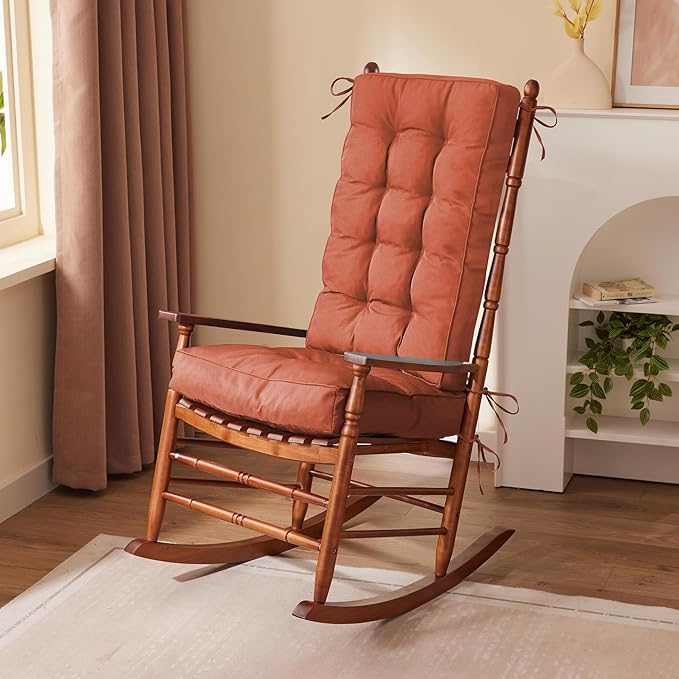 Rocking Chair Cushion, Waterproof and Fade-Resistant Patio Chair Cushions, Tufted Chair Pads for Rocker Furniture, 18x18 Inch, Indoor/Outdoor Seat Cushions with Ties, Spice