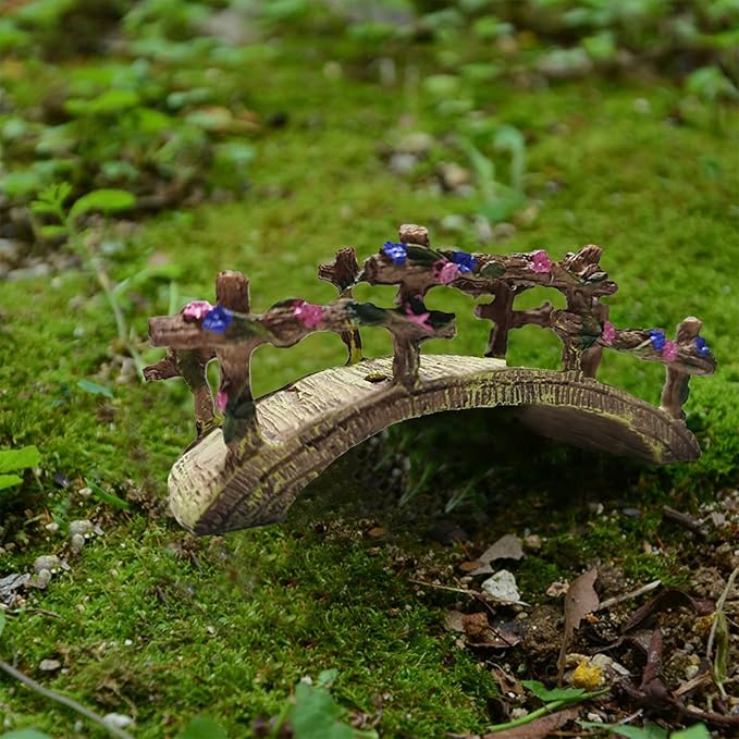MUAMAX Miniature Fairy Garden Bridge - Resin Craft Cute Artificial Micro Landscape Bridge for Dollhouse Ornament (Flower Bridge)
