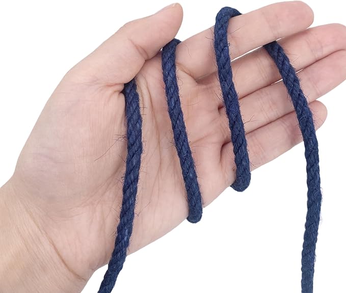 Leecogo 6mm Jute Rope 100 Feet Natural Craft Rope Twine String Perfect for Home Gardening Macrame Arts Crafts DIY Cat Scratching Post Replacement Repairing Recovering Cats Toy Making,Navy Blue