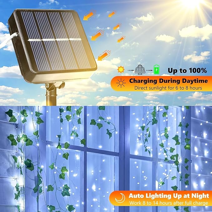 Lomotech Solar String Lights Outdoor - 2 Pack Total 66ft 200LED Solar Fairy Lights Waterproof 8 Modes Twinkle Lights for Outdoor, Patio, Garden, Yard, Party, Wedding, Tree Decoration (White)