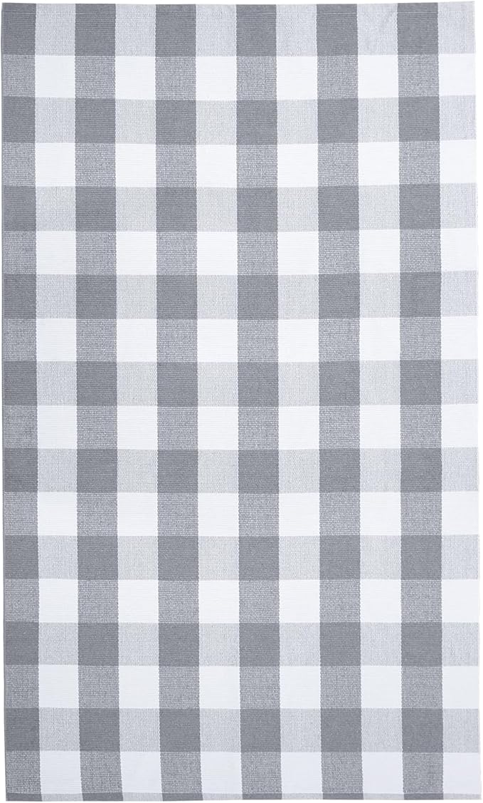 IOHOUZE Buffalo Plaid Checkered Rug 4x6 Ft Front Door Mats, Washable Area Rugs for Front Porch Decor, Spring Summer Welcome Mats Outdoor, Gray White Rug for Farmhouse/Entryway/Home Entrance