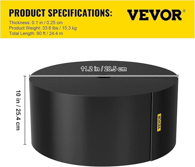 VEVOR Landscape Edging, 10 inch Depth 80 ft Total Length, Recycled HDPE Coiled Terrace Board, Flexible Bender Border for Landscaping, Lawn, Garden, Yard, Against Invading Weeds, Black