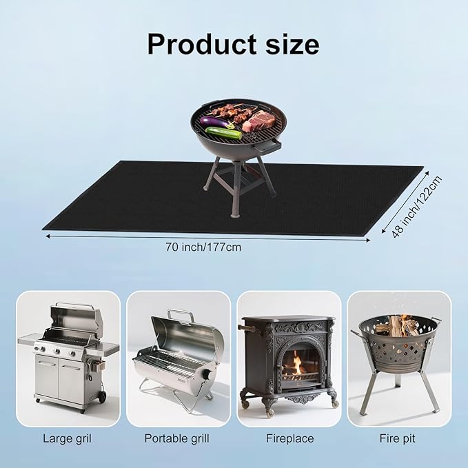 70x48 Inch Under Grill Mat for Outdoor Grill & Fire Pit - Double-Sided Fireproof, Oil-Proof Deck Protector | Easy to Clean | Heavy Duty BBQ Mat for Blackstone Grill, Wood Deck, Patio, Lawn, Fireplace