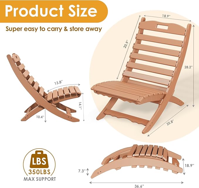 IVY&LANE Portable Xavier-Chairs Set of 2 | Folding-Adirondack-Chair | Wave | HDPE Plastic | Limited Edition | Teak | All-Weather Resistant | for Outdoor Fire-Pit Patio Lawn Beach Poolside