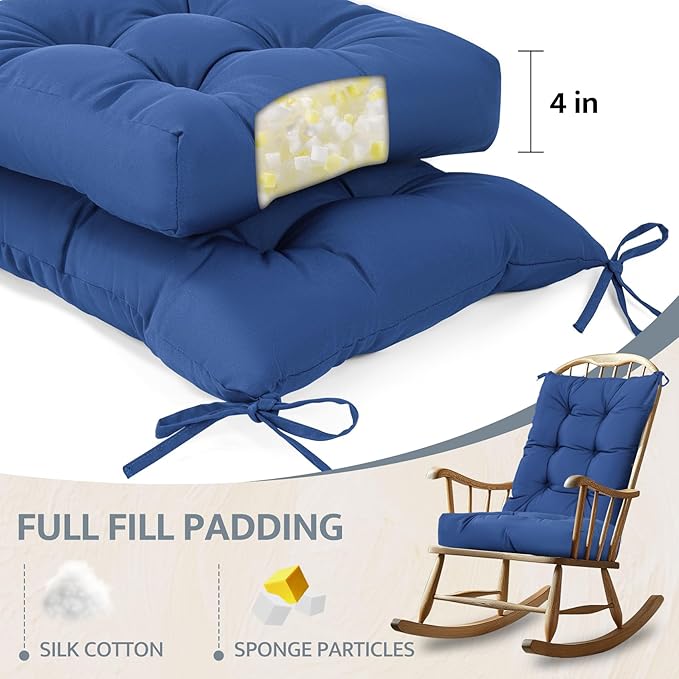 mudilun Rocking Chair Cushion Non-Slip Tufted Indoor/Outdoor Rocking Chair Cushions 80% Water Proof with Straps for Living Room Baby Room Garden High Back Rocking Chair Pads