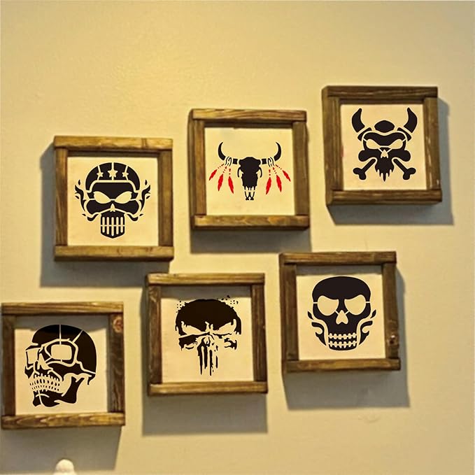 Small Stencils for Painting on Wood Burning Reusable, 3 Inch Reusable Stencil for Craft Ornament Paint Template Stencils for Wall Card Rock Wood Signs Coasters Canvas Home Decor (Skull)