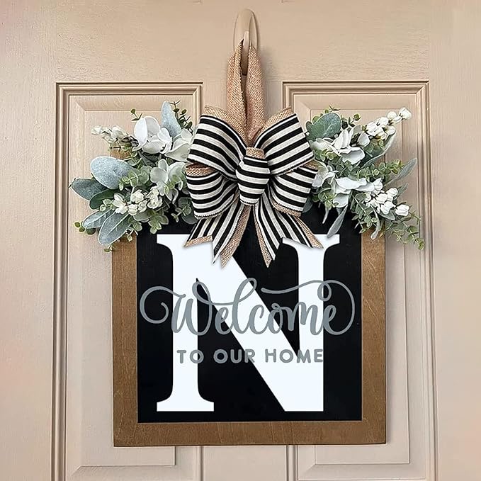 Last Name Front Porch Decor, Welcome Sign Door Wreath, Outdoor Decorations, 26 Letter Hanging Monogram (N) for All Seasons